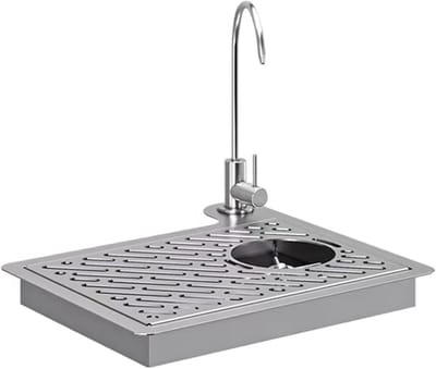 Glazenwasser met kraan - Bekerwasser spoeler - Snel glazen reinigen - Roestvrij staal ontwerp - 39.5x37.5cm - Zilver