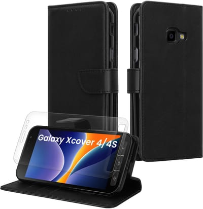 kwmobile telefoonhoesje geschikt voor Samsung Galaxy Xcover 4 / 4S hoesje - Smartphone case met pasjeshouder - RFID-blokkering en screenprotector - In zwart