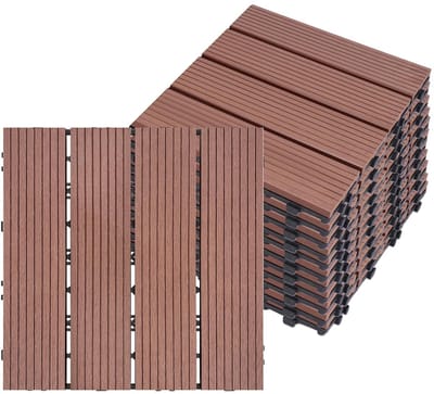 WPC Kliktegels - Terrastegels Kunststof - Balkon Tuin - Afwateringssysteem Hol - 30x30cm 22 Stuks - Bruin