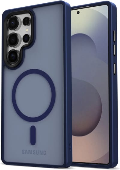 Hoesje Geschikt voor Samsung Galaxy S25 Ultra - Compatibel met MagSafe en Qi2 - Matte Beschermhoes - Back Cover met Magneet - Donker Blauw