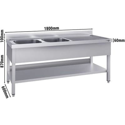 GGM Gastro Spültisch ECO - 1800x600mm - mit Grundboden - mit 2 Becken links Zilver