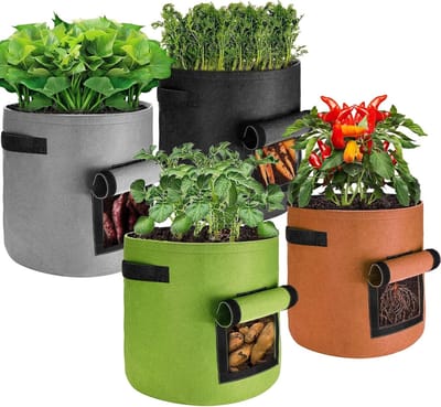 Set van 4 Stuks 40L Groentetassen van Vliesstof met Handvatten voor Tomaten en Aardappelen, Ideaal voor Tuinieren en Groei