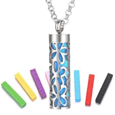 Geurketting met Bloemen - Ketting met aroma therapy medaillon + 10 pads