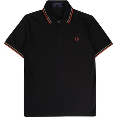 Fred Perry groen en bruin dubbel getipt zwart poloshirt