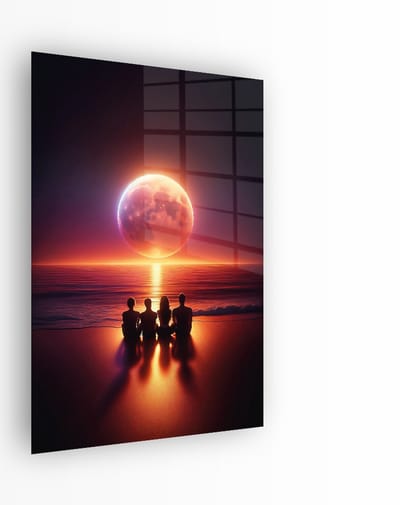 Indoorart - Glasschilderij Moonset at sea 40x60 CM - Afbeelding op plexiglas - Inclusief montagemateriaal