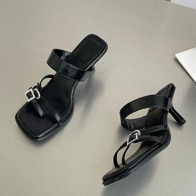 Lage Dunne Hakken Slides Slippers Dames Knijp Smalle Band Open Teen Gladiator Sandalen Zomer Strand Schoenen Voor Vrouwen Slippers 38 black