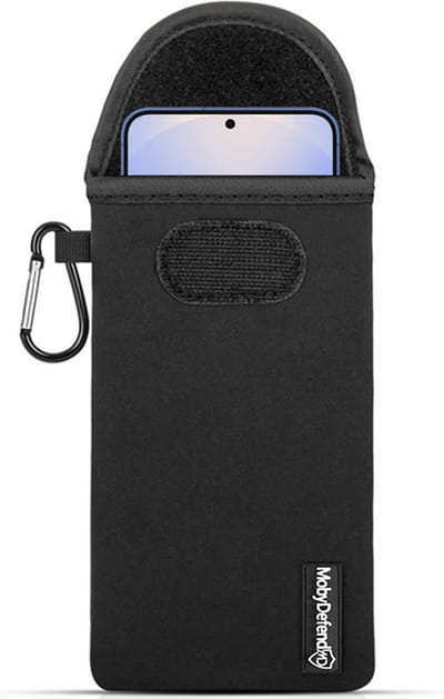MobyDefend Hoesje - Geschikt voor Samsung Galaxy S25 Plus (S25+) - Neopreen Pouch Met Karabijnhaak - Insteek - Riemlus - Zwart