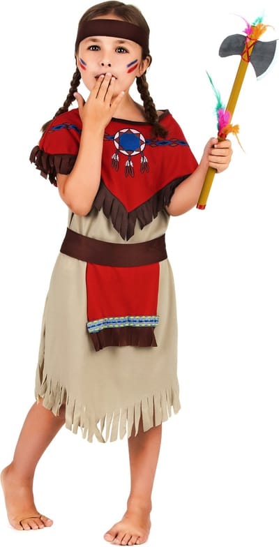 Vegaoo - Rode en beige indiaan outfit voor meisjes