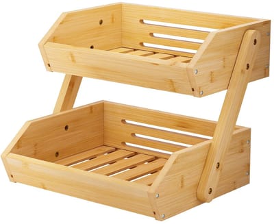 Homefavor Fruitmand, van bamboe, 2 etages, demonteerbaar, fruitstandaard, opberghouder, voor groenten, snacks, brood, keuken