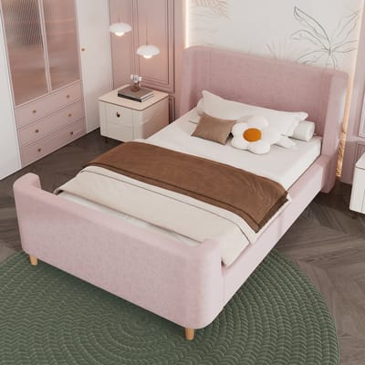 Wishdor – Kinderbed 90x200 cm – Sledenbed met Ruimtemotief – Zacht & Veilig – Fluweel – Roze