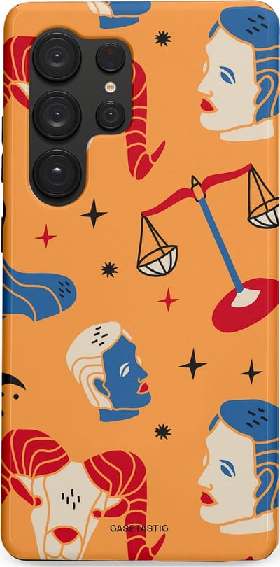 Casetastic hoesje geschikt voor Samsung Galaxy S25 Ultra - Dubbellaagse bescherming - Zodiac in lijn - Fashion Case - Okergeel Terracotta Zand Rood