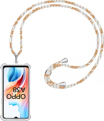 Telefoonkoord + Hoesje Geschikt voor OPPO A38 4G - Lengte Verstelbaar - Telefoonketting - Shock Proof Case - Wit Goud