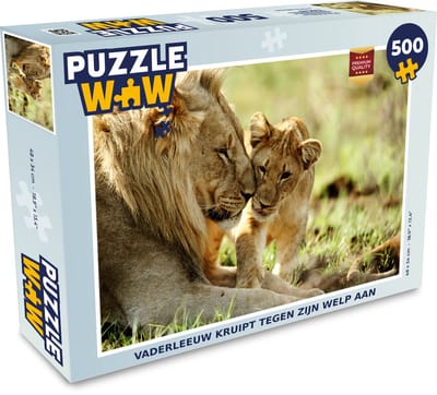 Puzzel Wilde dieren - Leeuwen - Gras - Legpuzzel - Puzzel 500 stukjes