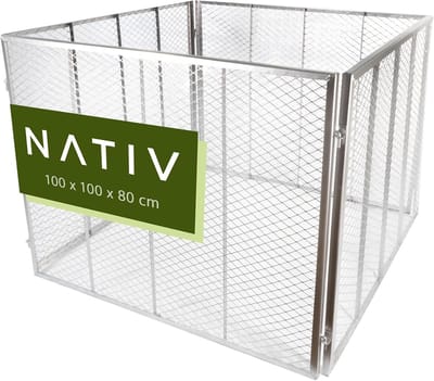 Compostbak Metaal - Groeibak Afval - Tuinafval Verwerken - Eenvoudig Zonder Gereedschap - 100x100x80cm - Zilverkleurig
