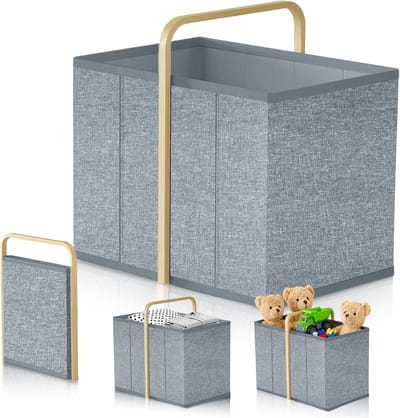 Vouwbare Wasmand met Handvat, 58 Liter, Ruimtebesparende Opbergmand voor Kleding, Speelgoed en Dekens van Oxford Stof (Grijs)