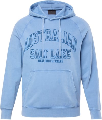 JP 1880 - Heren - Hoodie badges vintage look capuchon kangoeroezak - Licht blauw denim - Maat 4XL