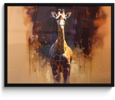 Poster in lijst - Fotolijst 70x50 cm - Posters - Giraf - Bruin - Abstract - Geschilderd - Posterlijst zwart - Decoratie - Wanddecoratie woonkamer - Muurdecoratie slaapkamer