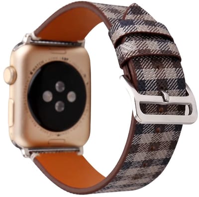 Leren bandje - Apple Watch 42mm 44mm 45mm - beige blauw bruin - zilverkleurige gesp