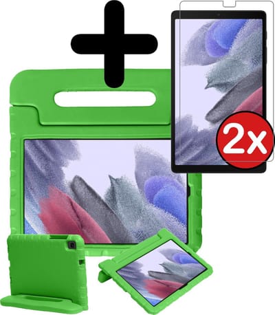 Hoesje - Geschikt voor Samsung Galaxy Tab A7 Lite - Met 2x Screenprotector - Kinderhoes - Shockproof Bumper - Kidsproof Case - Tablethoes - Kinder Hoes Cover - Groen