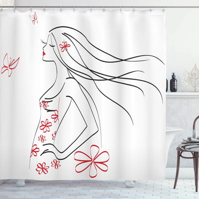 ABAKUHAUS Dieren douchegordijn – 175x200 cm – antraciet/zinnoberrood