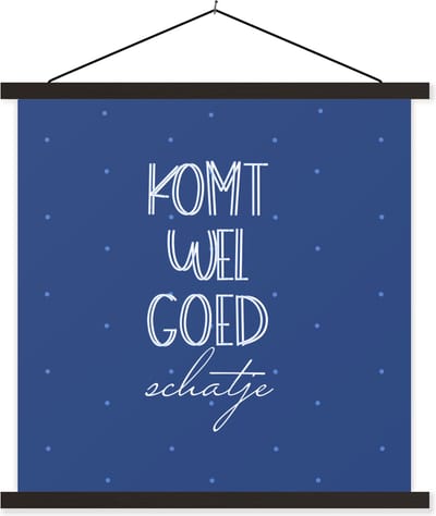 Posterhanger incl. Poster 60x60 cm - Schoolplaat - Beterschap - Quote - Liefde - Textielposter - Zwarte latten