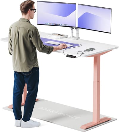 Desktronic HomeOne Zit-sta Bureau Elektrisch In Hoogte Verstelbaar, 160x80 cm Roze/Wit, Stille Dubbele Motor, Hoogte 72-119cm