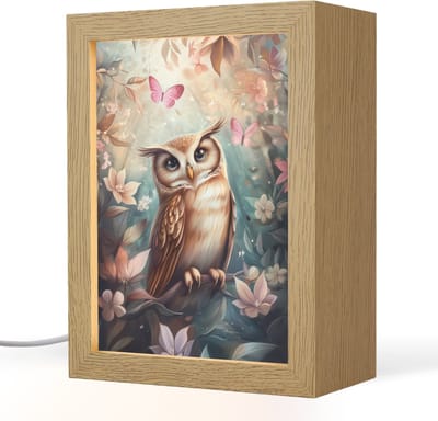 Nachtlampje 15x20 cm - Kinder lampje - Uil - Bos - Bloemen - Vlinders - Tafellamp kinderkamer - Slaapkamer lamp - Bedlamp kinderen - Kinderlampje stopcontact - Wandlamp babykamer - Nachtlampjes