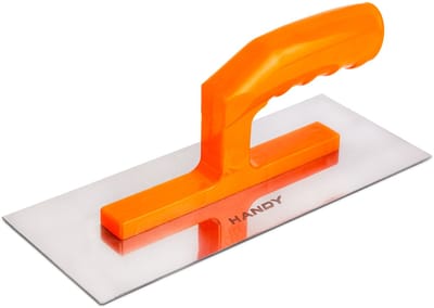 Plamuurspaan RVS – Afwerkspaan Voor Stuc En Plamuurwerk – 25 X 10 Cm – 1 Mm Dikte – Roestvrij Staal – Comfortabele Kunststof Handgreep – Oranje [11210]