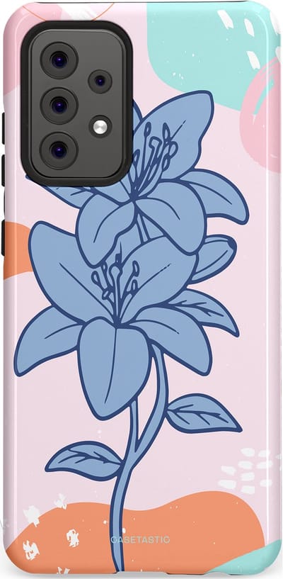 Casetastic hoesje geschikt voor Samsung Galaxy A52 (2021) 5G / Samsung Galaxy A52 (2021) 4G - Dubbellaagse bescherming - Roze Paarse Lelie Bloemen - Fashion Case - Wit Perzik Lichtblauw Mintgroen