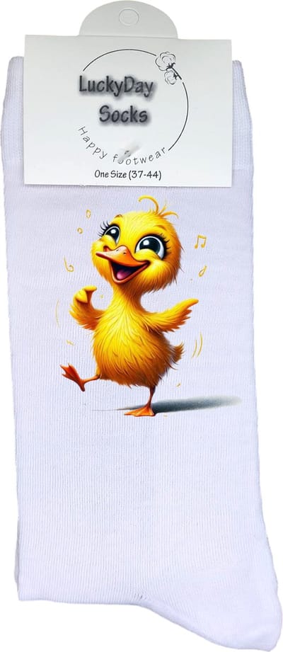 Eendje - Opkikker - Grappige sokken - Valentijn cadeau - Verjaardag cadeau - Trendy nu - Leuke sokken - Vrolijke sokken - Muziek - Zingen - Gelukkig - Cadeautje - Grappig cadeau - Kerstcadeau - Vaderdag - Moederdag - Socks maken Happy - 37-44