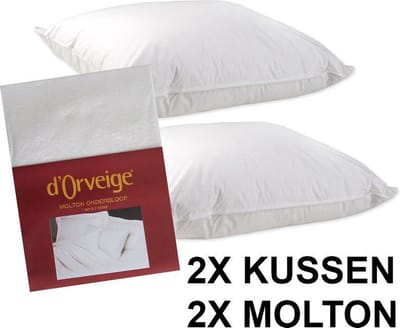 Veren Hoofdkussen Set (2 Kussens + 2 Moltonslopen) - Stevig - 60x70 cm - Wit