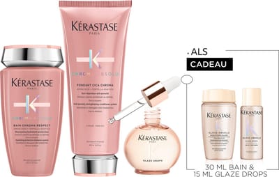 Kérastase Chroma Absolu & Gloss Absolu Trio + Cadeau - Shampoo 250ml, Conditioner 200ml & Glaze Drops 45ml + Shampoo 30ml & Glaze Drops 15ml Cadeau - Voor Gekleurd, Lang Haar Gevoelig Voor Pluis