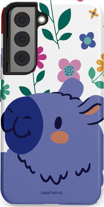 Casetastic Hoesje Geschikt voor Samsung S22 - Stijlvolle Beschermende Duo-layer Case - Capibara Bloempje Blauw