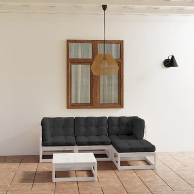 vidaXL - 5-delige - Loungeset - met - kussens - massief - grenenhout