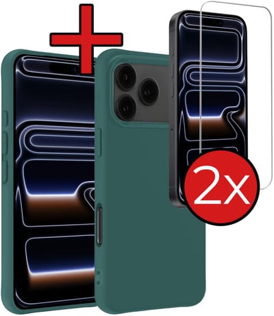 Hoesje - Met 2x Screenprotector - Geschikt voor iPhone 17 Pro / 18 Pro - Sterk & Shockproof - Telefoon Hoes - Back Cover - Siliconen Case - Telefoonhoes - Donkergroen