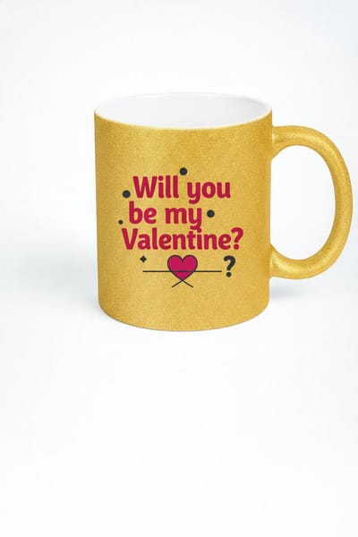 Will you be my Valentine?" Gouden Glitter Mok | Romantische Valentijn Beker Cadeau