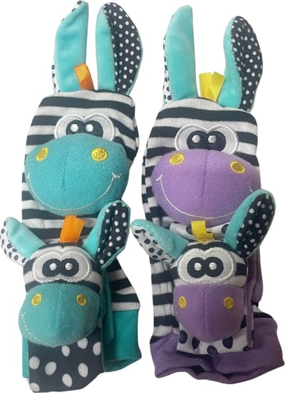 Baby Rammelaar Sokjes en Rammelaar Armbanden - 4-delig rammelaar set - Zebra's - KELERINO.