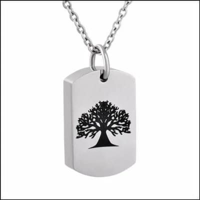 Aramat Jewels | Gedenkhangers | Stalen Ashanger Levensboom – Symbolisch Gedenksieraad Zilverkleurig | Rechthoek-3x2cm | |20mm | Staal | Volwassenen | Verkleurd niet