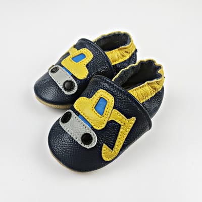 Steppies Babyslofjes Leer - Graafmachine - Maat 16-17 (0-6 maanden, 11 cm) - met Suède Zool