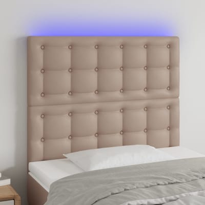 vidaXL - Hoofdbord - LED - 90x5x118/128 - cm - kunstleer - cappuccinokleurig