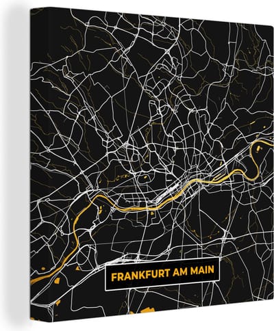 Canvas Schilderij Frankfurt Am Main - Goud - Stadskaart - Kaart - Plattegrond - Duitsland - 20x20 cm - Wanddecoratie