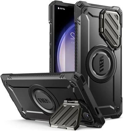 Zware Schokbestendige Telefoonhoes voor Samsung Galaxy S24 Ultra met MagSafe en Kickstand - Ondersteunt Draadloos Opladen en Bescherming voor Camera