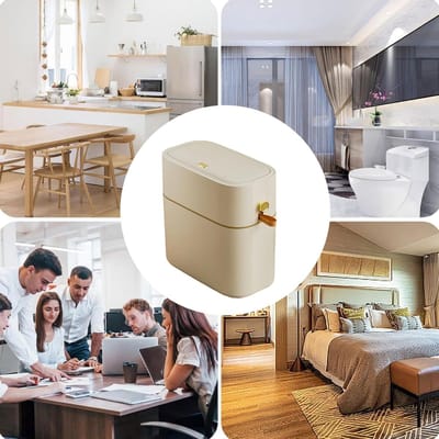 Badkamer Prullenbak - Kleine Vuilnisemmer - Geurremmend Werken - Compact Ontwerp - 8 Liter Inhoud - Beige