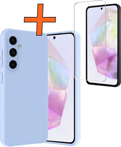 Hoes - Met Screenprotector - Geschikt voor Samsung Galaxy A35 - Sterk & Shockproof - Back Cover - Siliconen Case - Telefoon Hoes - Lichtblauw