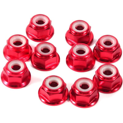 10 Pièces M4 Écrous en Aluminium Auto-Bloquants avec Insert en Nylon Écrou de Blocage Hexagonal Rouge Foncé