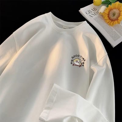 T-shirt à manches longues pour hommes, marque de mode, automne, Ins, ample, base en coton, tendance, haut lourd 3XL