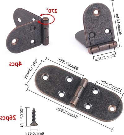 Set van 4 Halve Cirkel Scharnieren voor Houten Deuren met 26 Hinge Schroeven voor Meubels, Kasten en Lades