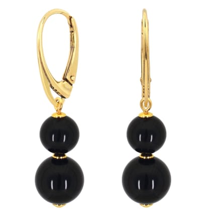 ARLIZI 2345 Oorbellen onyx kralen hanger - verguld - 4 cm