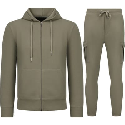 Casual Oversized Ribbed Joggingpak Heren Volwassenen - Trainingspak Heren - Nette Tweedelige Set - 7920- Olijfgroen