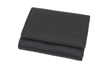 OI zwarte lederen beugelportemonnee klein / knipbeursje met ruimte voor biljetten en pasjes / portemonnee met beugelsluiting anti skimming / zwart leer / 120